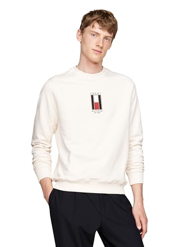 Tommy Hilfiger Herren Mittelschweres Rundhalsausschnitt und Vertikal Gesticktem Flaggen-Logo Sweatshirt, Elfenbeinfarbenes Blütenblatt, XX-Large von Tommy Hilfiger