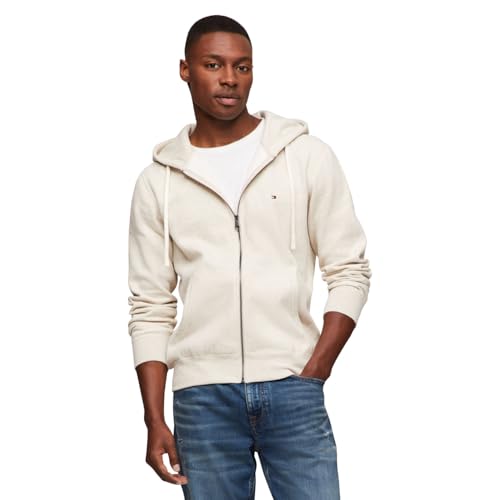Tommy Hilfiger Herren Medium Weight Fleece Full Zip Up Hoodie Kapuzenpullover, Heathered Oatmilk, XX-Large von Tommy Hilfiger