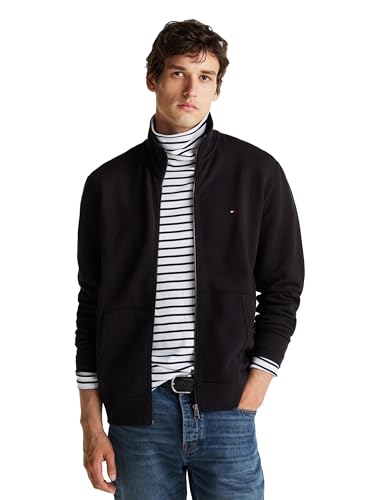Tommy Hilfiger Herren Mittelschweres Fleece-Sweatshirt mit Durchgehendem Reißverschluss Strickjacke, Schwarz, Small von Tommy Hilfiger