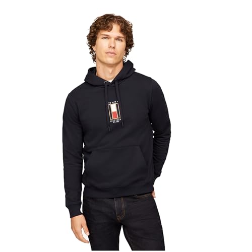 Tommy Hilfiger Herren Medium Weight Fleece Hoodie Sweatshirt with Embroidered Flag Logo Kapuzenpullover, Wüstenhimmel, X-Large von Tommy Hilfiger