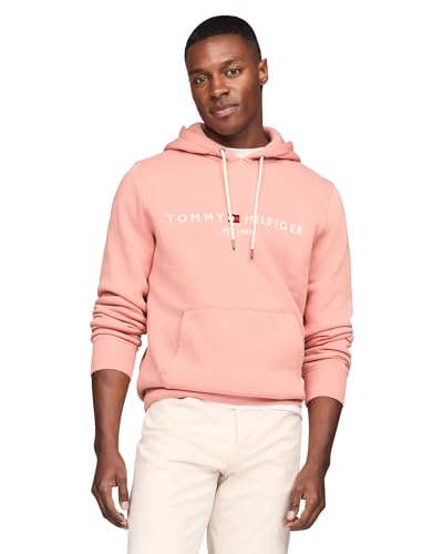 Tommy Hilfiger Herren Medium Weight Fleece Hoodie Sweatshirt with Embroidered Logo, Also Available in Big & Tall Kapuzenpullover, Clay Pink, Large von Tommy Hilfiger