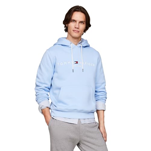 Tommy Hilfiger Herren Medium Weight Fleece Hoodie Sweatshirt with Embroidered Logo, Also Available in Big & Tall Kapuzenpullover, Vessel Blue, Small von Tommy Hilfiger