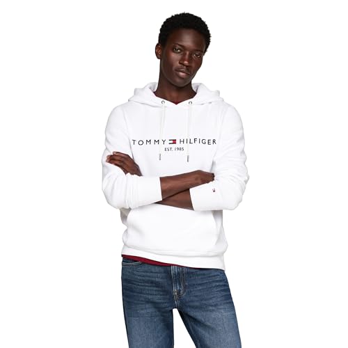 Tommy Hilfiger Herren Medium Weight Fleece Hoodie Sweatshirt with Embroidered Logo, Also Available in Big & Tall Kapuzenpullover, Weiss/opulenter Garten, X-Large von Tommy Hilfiger