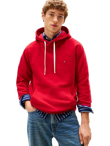 Tommy Hilfiger Herren Medium Weight Solid Fleece Hoodie Sweatshirt, Also Available in Big & Tall Kapuzenpullover, Mittelrot, X-Large von Tommy Hilfiger