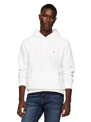 Tommy Hilfiger Herren Medium Weight Solid Fleece Hoodie Sweatshirt, Also Available in Big & Tall Kapuzenpullover, Weiss/opulenter Garten, Large von Tommy Hilfiger