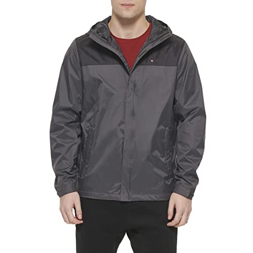 Tommy Hilfiger Herren Men's Legacy Lightweight Breathable Waterproof Hooded Rain Jacket Regenmantel, Schwarz/Anthrazit, XS von Tommy Hilfiger