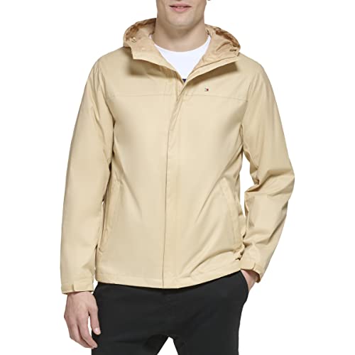 Tommy Hilfiger Herren Men's Lightweight Breathable Waterproof Hooded Rain Jacket Regenmantel, Hellbraun, XL von Tommy Hilfiger