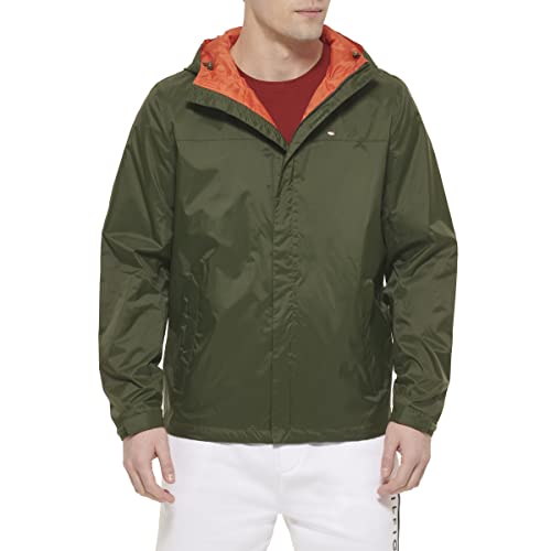 Tommy Hilfiger Herren Men's Lightweight Breathable Waterproof Hooded Rain Jacket Regenmantel, Oliv/Blatt für Mich (Leaf It to Me), S von Tommy Hilfiger