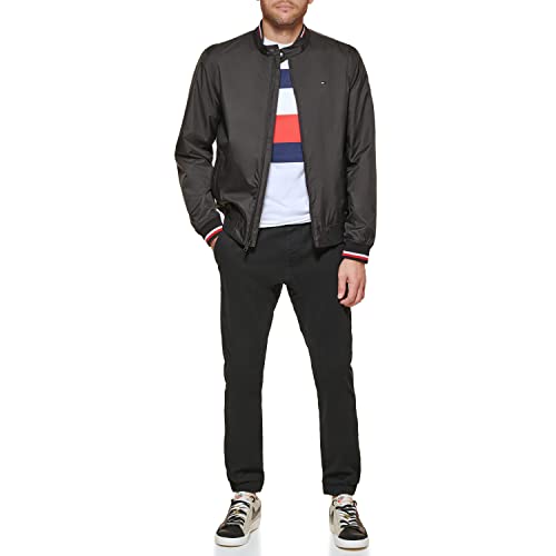 Tommy Hilfiger Herren Men's Lightweight Varsity Rib Knit Bomber Jacket Shell-Jacke, Schwarzes Polyester, M von Tommy Hilfiger