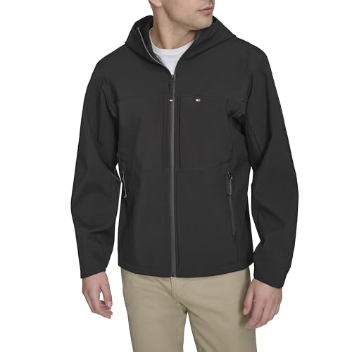 Tommy Hilfiger Herren Men's Softshell Rain Hoody Jacke, Schwarz, S von Tommy Hilfiger