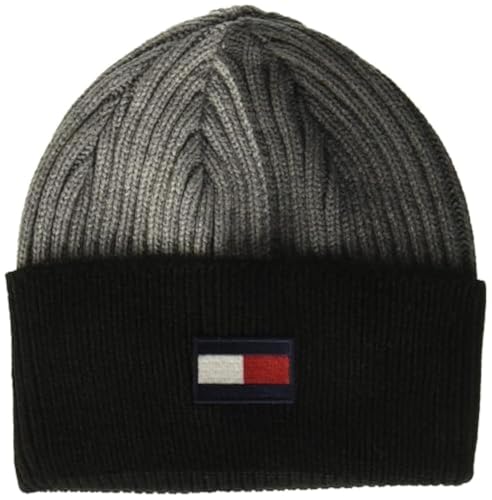 Tommy Hilfiger Herren Gestreifte Strickmütze Beanie-Mütze, Heather Grey Flagge, Einheitsgröße von Tommy Hilfiger