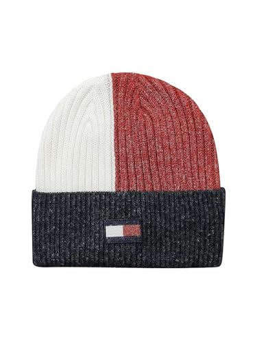 Tommy Hilfiger Herren Gestreifte Strickmütze Beanie-Mütze, Weiße Flagge, Einheitsgröße von Tommy Hilfiger