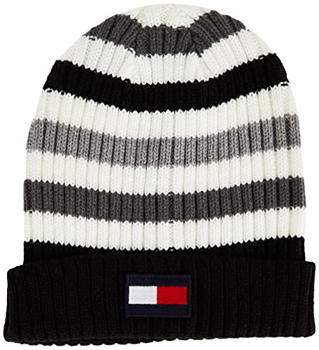 Tommy Hilfiger Herren Men's Striped Ribbed Beanie-Mtze, Grau meliert, gestreift, Einheitsgröße von Tommy Hilfiger