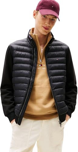 Tommy Hilfiger Herren Sweatshirt mit Reißverschluss Mix Media Stand Collar Steppjacke, Schwarz (Black), M von Tommy Hilfiger