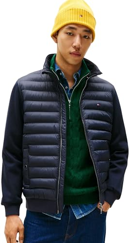 Tommy Hilfiger Herren Sweatshirt mit Reißverschluss Mix Media Stand Collar Steppjacke, Blau (Desert Sky), M von Tommy Hilfiger
