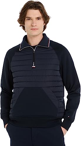 Tommy Hilfiger Herren Sweatshirt mit Reißverschluss Zipper Halber Zipper, Blau (Desert Sky), XL von Tommy Hilfiger