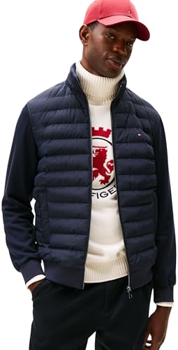 Tommy Hilfiger Herren Hoodie mit Reißverschluss Mix Media Hooded Zip Through Steppjacke, Blau (Desert Sky), XXL von Tommy Hilfiger