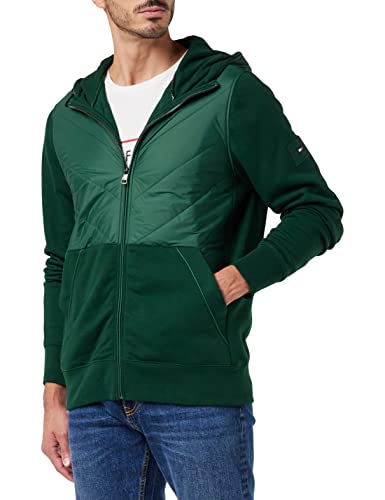 Tommy Hilfiger Herren Mix Media Zip Through Hoodie, Grün (Hunter), M von Tommy Hilfiger