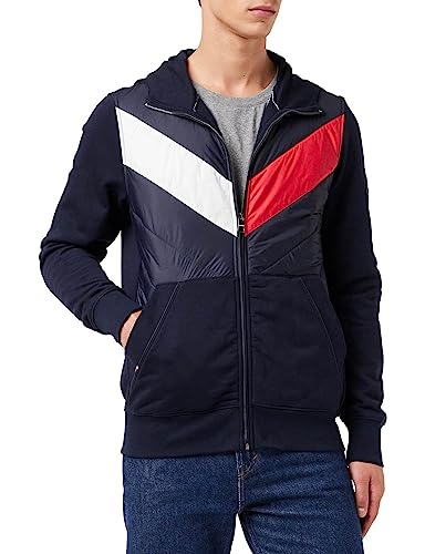 Tommy Hilfiger Herren Mix Media Zip Through Hoodie, Blau (Desert Sky/Multi), L von Tommy Hilfiger