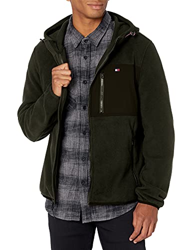 Tommy Hilfiger Herren Performance Fleecejacke mit Kapuze Jacke, Anthrazit/Schwarz gemischte Medien, XXL von Tommy Hilfiger