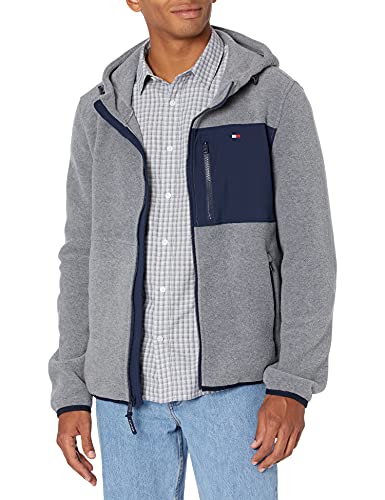 Tommy Hilfiger Herren Mixed Media Polar Fleece Kapuze Jacke, Hellgrau/Marineblau, gemischte Medien, XXL von Tommy Hilfiger