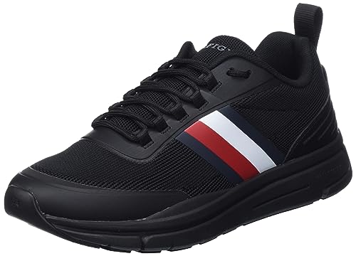 Tommy Hilfiger Herren Runner Sneaker Modern Runner Stripes Knit Sportschuhe, Schwarz (Triple Black), 44 von Tommy Hilfiger