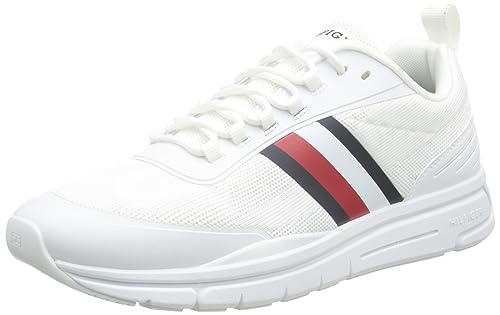 Tommy Hilfiger Herren Runner Sneaker Modern Runner Stripes Knit Sportschuhe, Weiß (White), 40 von Tommy Hilfiger