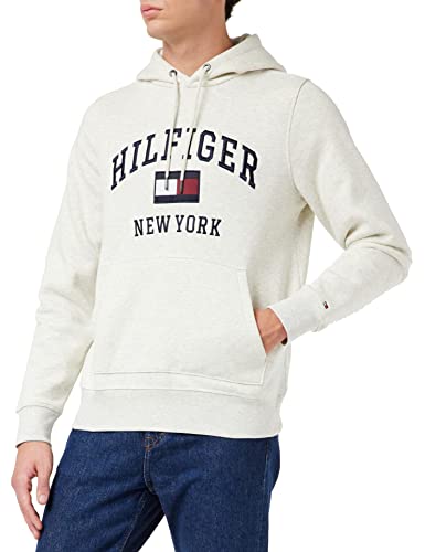 Tommy Hilfiger Herren Modern Varsity Hoody MW0MW28173 Hoodies, Beige (Heathered Oatmilk), M von Tommy Hilfiger