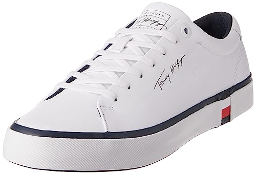 Tommy Hilfiger Herren Modernes Vulc Corporate Leder Vulkanisierter Sneaker, Weiß, 45 EU von Tommy Hilfiger