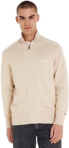 Tommy Hilfiger Herren Cardigan Cotton Zip Strickjacke, Beige (Cashmere Creme), M von Tommy Hilfiger