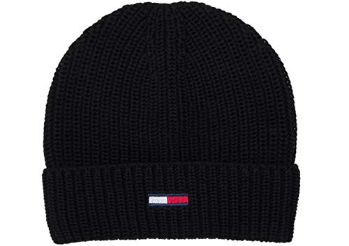 Tommy Hilfiger Herren Mütze TJM Basic Flag Rib Beanie OneSize Schwarz AM0AM05191 von Tommy Hilfiger
