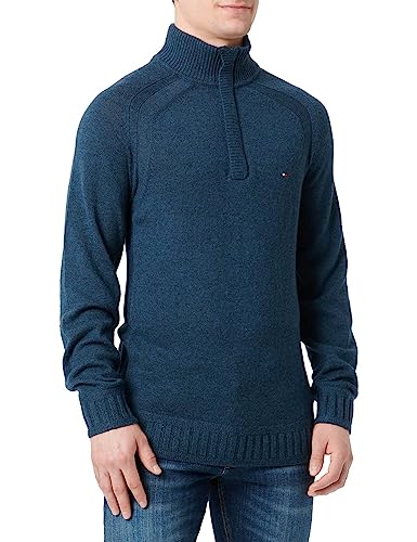 Tommy Hilfiger Herren Multi Htr Lambswool Zip Mock MW0MW27759 Pullover, Blau (Desert Sky Heather), M von Tommy Hilfiger