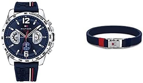 Tommy Hilfiger Herren Multifunktions-Quarz-Uhrwerk und Marinblaues Lederarmband von Tommy Hilfiger