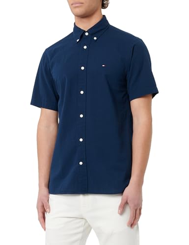 Tommy Hilfiger Herren Mw0Mw38064 Seersucker Solid RF Shirt S/S, Blue (Night Sky), S von Tommy Hilfiger