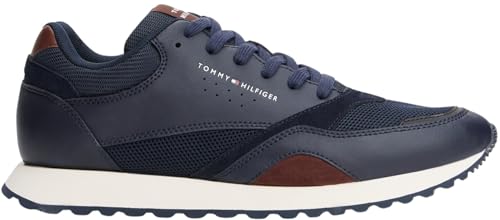 Tommy Hilfiger Herren Runner Sneaker New Eva Mix aus Leder, Blau (Desert Sky), 44 von Tommy Hilfiger