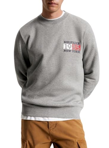 Tommy Hilfiger Herren Sweatshirt New York Flag ohne Kapuze, Grau (Medium Grey Heather), S von Tommy Hilfiger