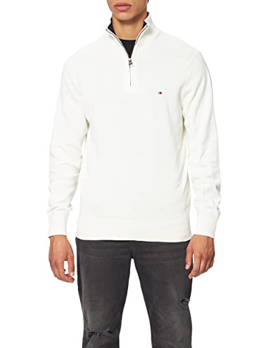 Tommy Hilfiger Herren PIMA COTTON CASHMERE ZIP MOCK Pullover, elfenbeinfarben, Small von Tommy Hilfiger