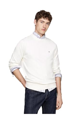 Tommy Hilfiger Herren PIMA ORG CTN Cashmere Crew Neck MW0MW28046 Pullover, Weiß (Ivory), S von Tommy Hilfiger