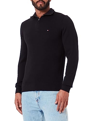 Tommy Hilfiger Herren PIMA ORG CTN Cashmere Zip Mock MW0MW28049 Halbzip-Sweater, Schwarz (Black), L von Tommy Hilfiger