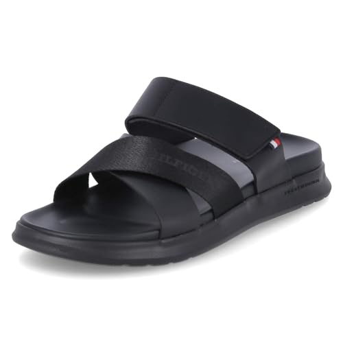 Tommy Hilfiger Herren Pantoletten D Density Mix Sandal Schwarz Glattleder-Textil-Mix, Größe:42, Farbauswahl:schwarz von Tommy Hilfiger