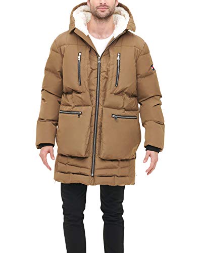 Tommy Hilfiger Herren-Parka mit Kapuze, schwer, gesteppt, Sherpa, Khaki, M von Tommy Hilfiger