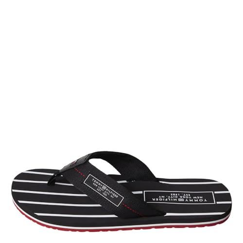 Tommy Hilfiger Herren Flip Flops Patch Beach Sandal Badeschuhe, Schwarz (Black), 40 EU von Tommy Hilfiger