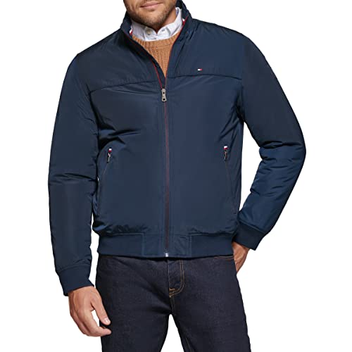 Tommy Hilfiger Herren Performance Faux Memory Bomberjacke, Marineblau gefüllt, S von Tommy Hilfiger