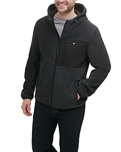 Tommy Hilfiger Herren Hooded Performance Fleece Jacket Jacke, Anthrazit/Schwarz, gemischte Medien, S von Tommy Hilfiger