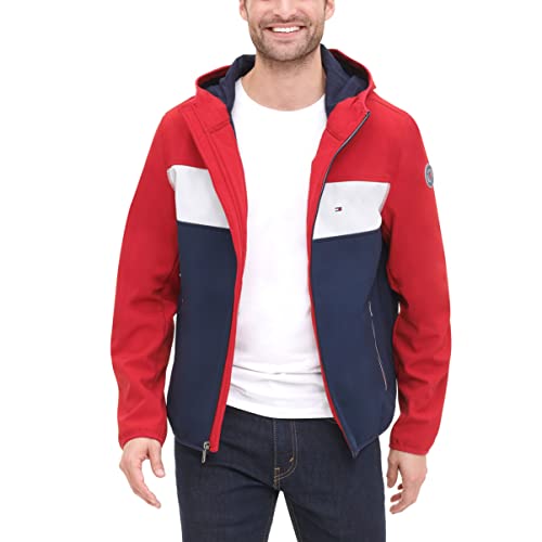 Tommy Hilfiger Herren Performance Softshelljacke mit Kapuze Shell-Jacke, Rot/Weiß/Marineblau, XX-Large von Tommy Hilfiger