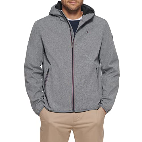 Tommy Hilfiger Herren Performance Softshelljacke mit Kapuze Windbreaker Jacke, Meliert, Grau, XXL von Tommy Hilfiger