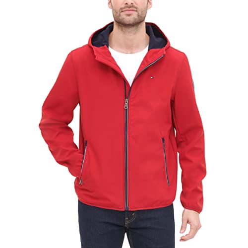 Tommy Hilfiger Herren Performance Softshelljacke mit Kapuze Windbreaker Jacke, Tommy Red, XL von Tommy Hilfiger