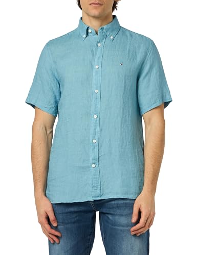 Tommy Hilfiger Herren Pigment Dyed Linen RF Shirt S/S MW0MW35207 Freizeithemden, Blau (Sleepy Blue), 3XL von Tommy Hilfiger