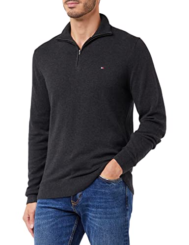 Tommy Hilfiger Herren PIMA ORG CTN Cashmere Zip Mock MW0MW28049 Halbzip-Sweater, Grau (Dark Grey Heather), 3XL von Tommy Hilfiger