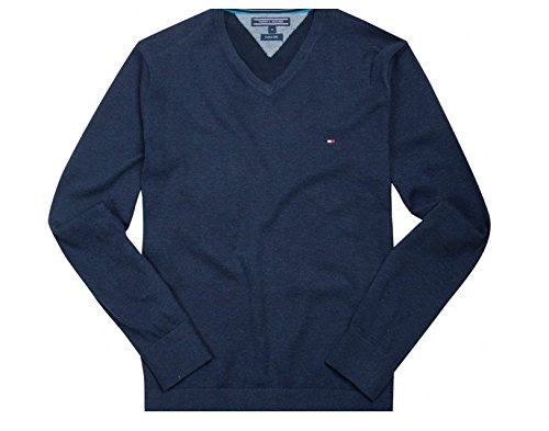 Tommy Hilfiger Herren Plaited CTN Silk V-NK CF Pullover, Blau (Navy Blazer Htr 289), XX-Large von Tommy Hilfiger